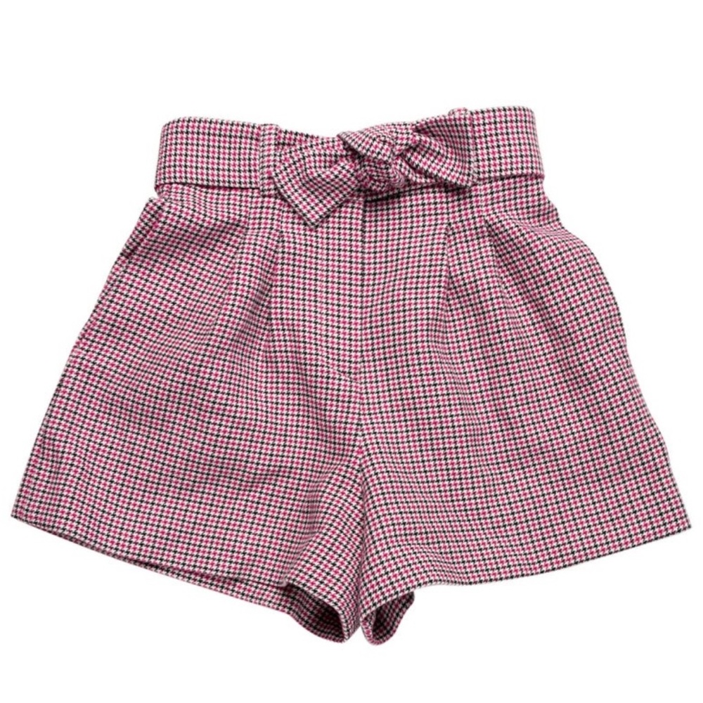 Maje Ida Houndstooth Tie Waist Cotton Blend Shorts
